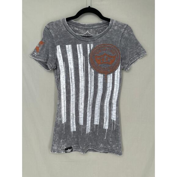 TLF Top Womens Medium Gray T Shirt Tee Graphic Train Like Freak Gym Workout - Picture 1 of 6